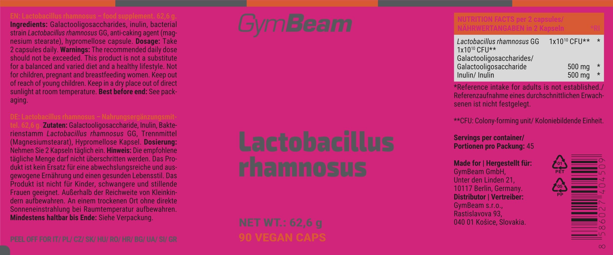 GymBeam Probiotico Rhamnosus Integratore 10 Miliardi CFU