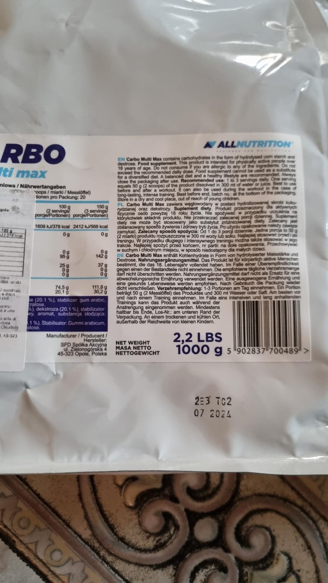 AllNutrition Carbohydrates Carbo Multi Max carboidrati fragola 1 kg