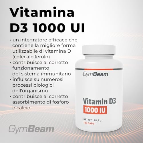 GymBeam Vitamina D3 1000 UI capsule 365 pz ossa e immunità