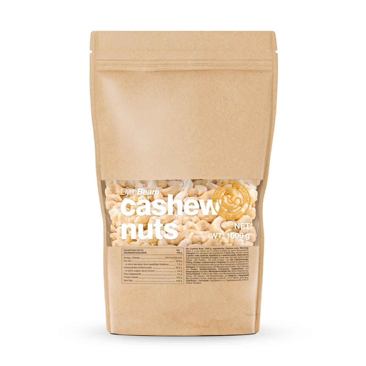GymBeam Anacardi Frutta Secca Naturale Senza Sale 500g