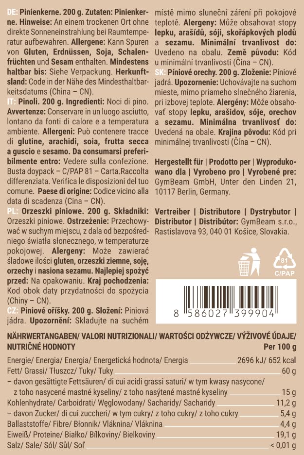 GymBeam Pinoli Snack Croccante Gusto Burroso Fonte Fibre