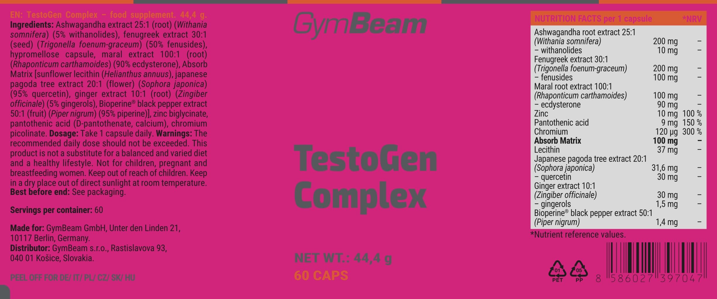 GymBeam Testogen Complex Capsule Vegane Zinco Ashwagandha