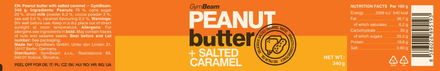 GymBeam Burro Arachidi caramello salato 340 g proteico