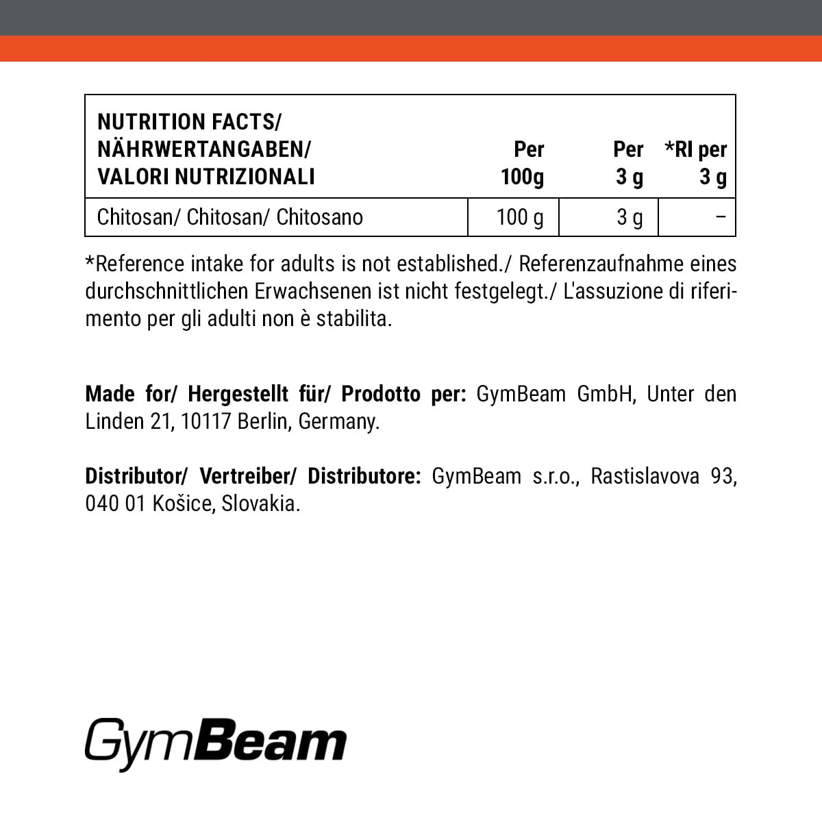 GymBeam Chitosano Polvere 500 g Fibra per Colesterolo