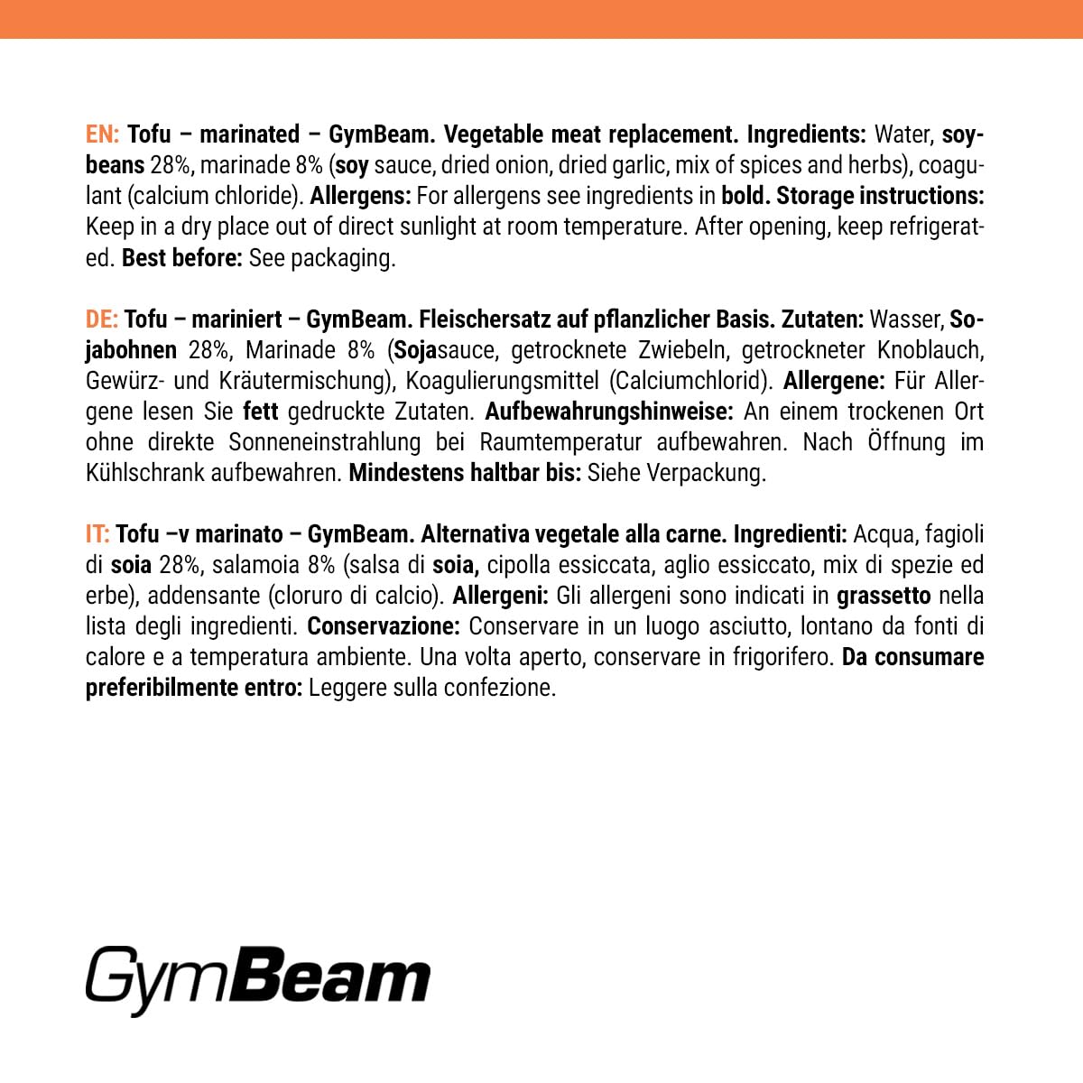 GymBeam Alimentazione Tofu Marinato 5x200g proteico