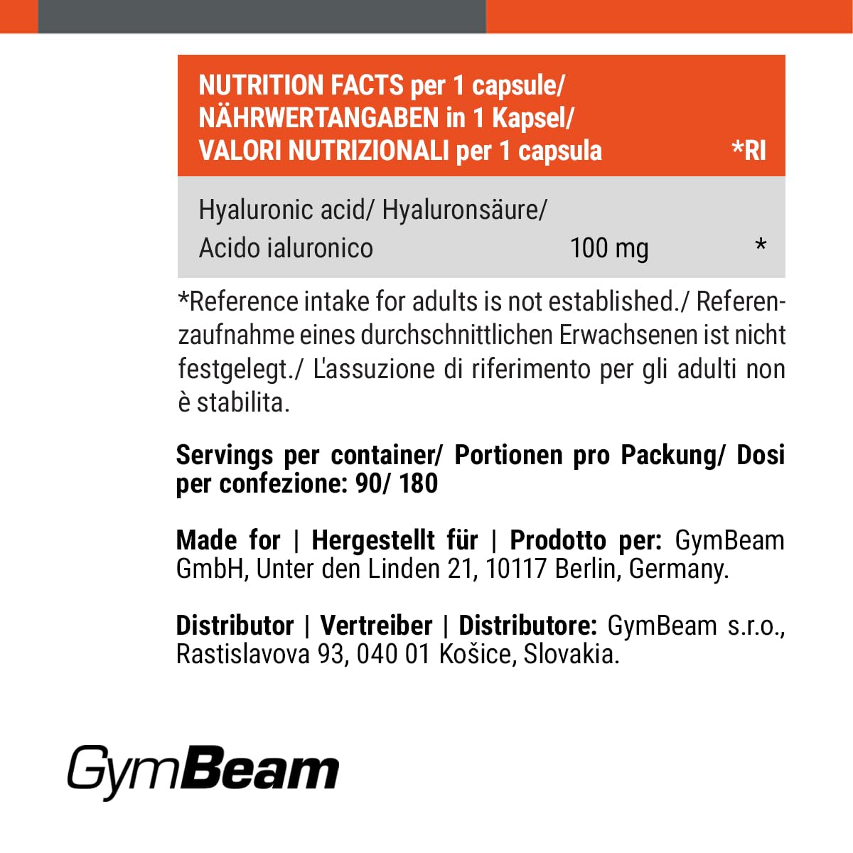 GymBeam Forte Acido Ialuronico Compresse 90 pz Vegano