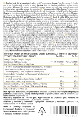 GymBeam Semi di Psillio Fibre Solubili Prebiotico Vegano