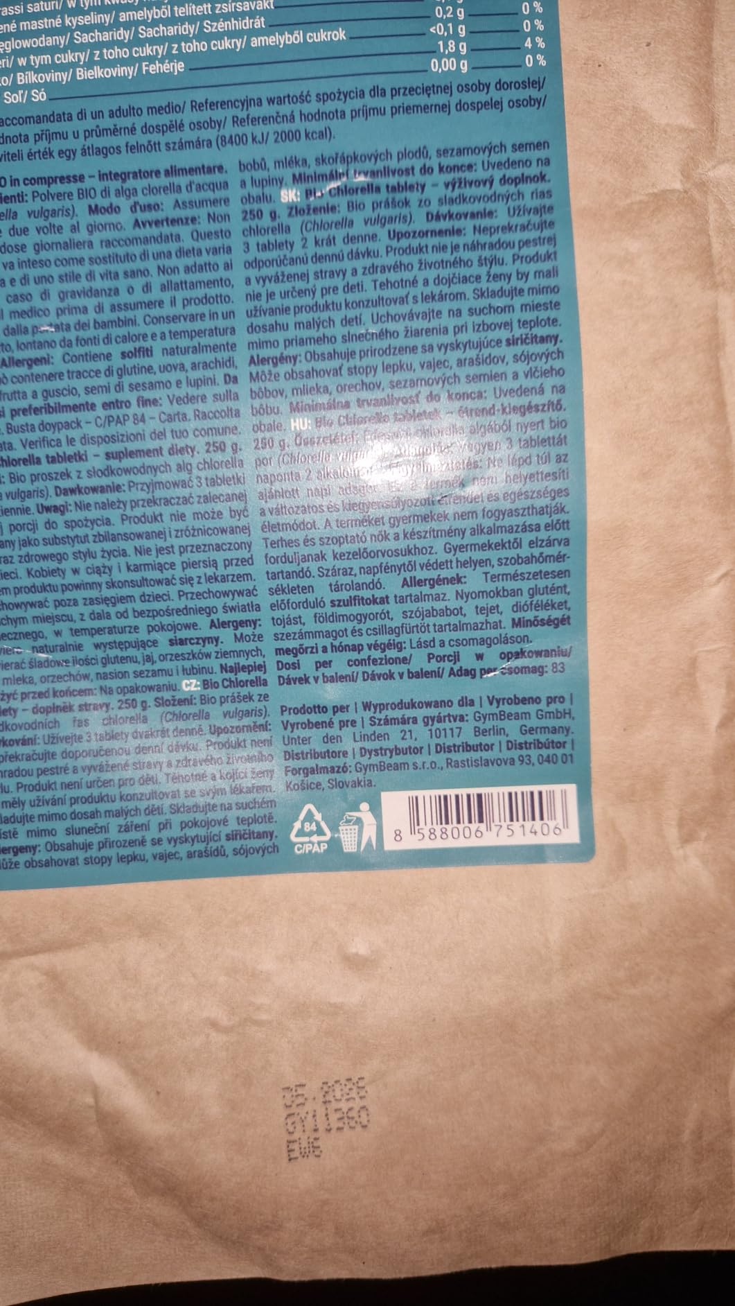 GymBeam Clorella Bio compresse Chlorella 500 tabs detox