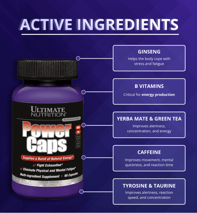 Ultimate Nutrition Power Caps integratore energia caffeina 77mg