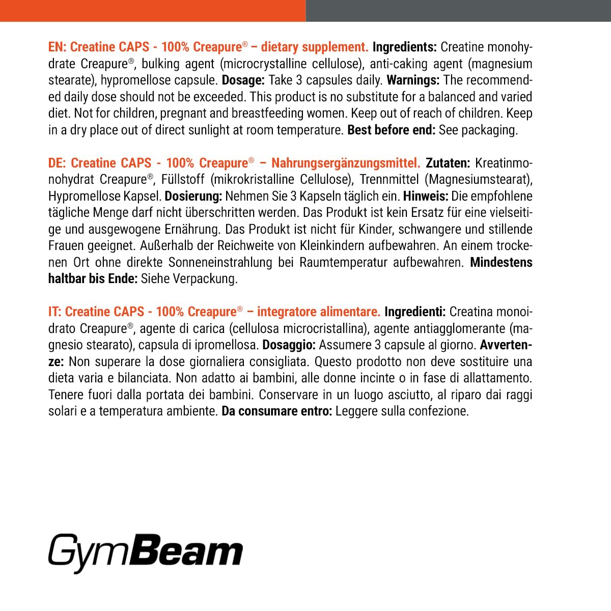 GymBeam Creatina Monoidrato Creapure Capsule prestazioni