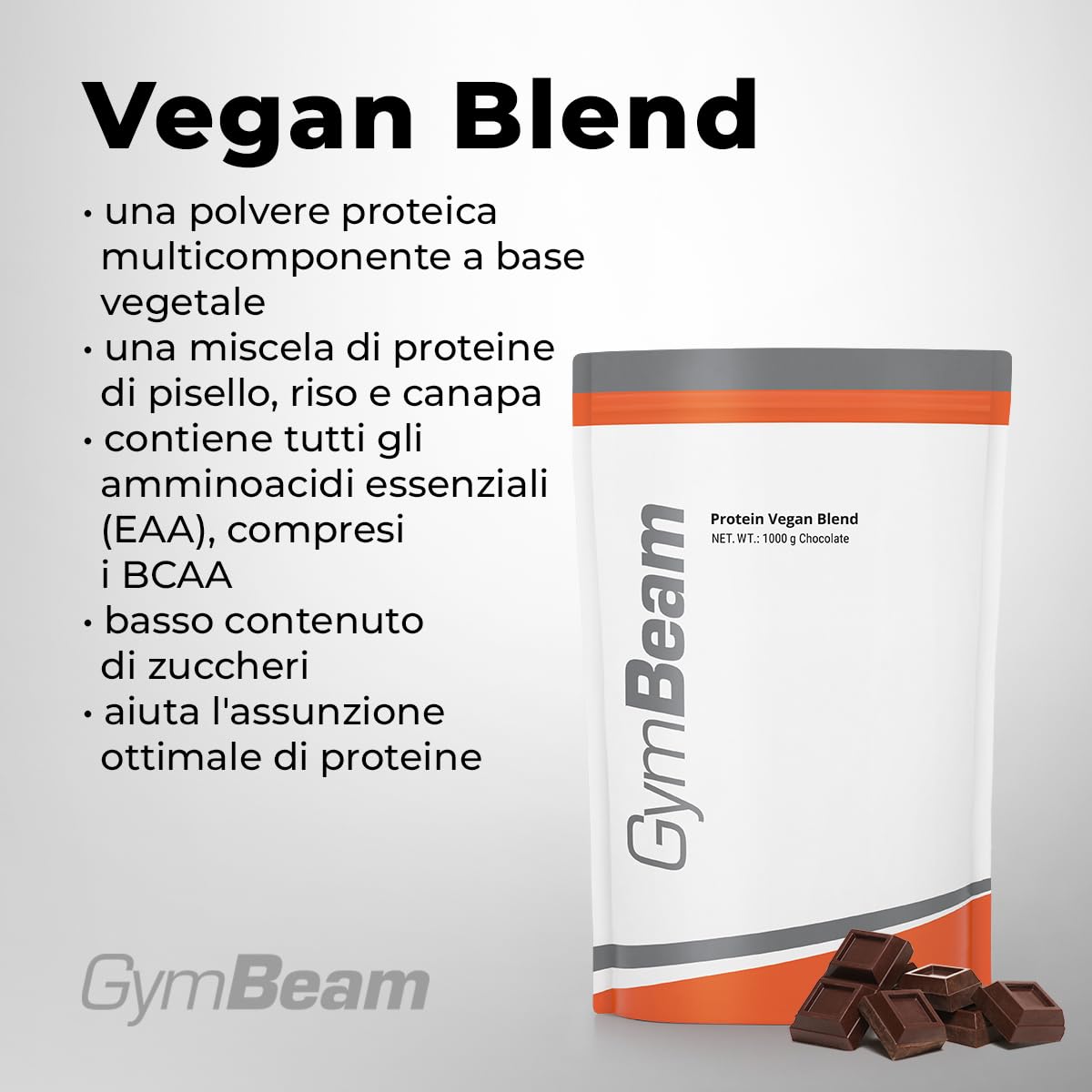 GymBeam Vegan Blend proteine vegane 1000 g cioccolato