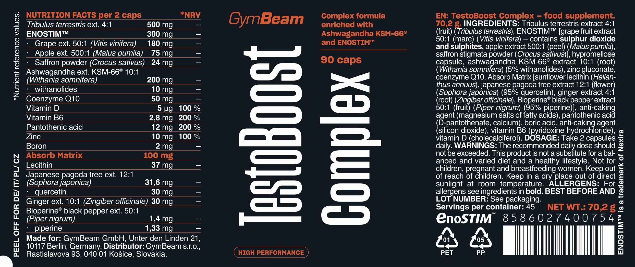 GymBeam TestoBoost Complex capsule tribulus ashwagandha