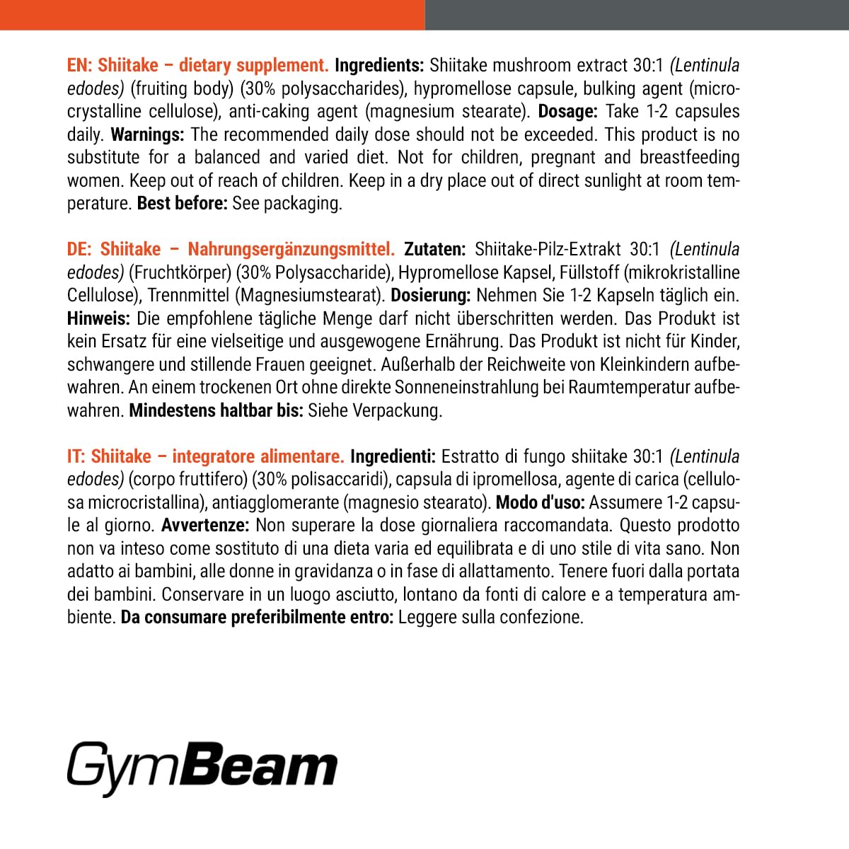 GymBeam Estratto Shiitake 90 cps capsule vegane difese immunitarie