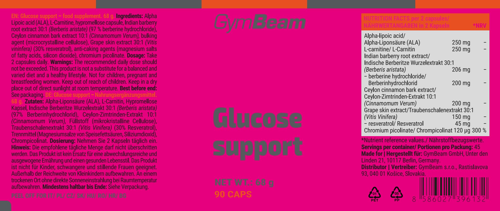 GymBeam Longevità Glucose Support berberina capsule 90 cps