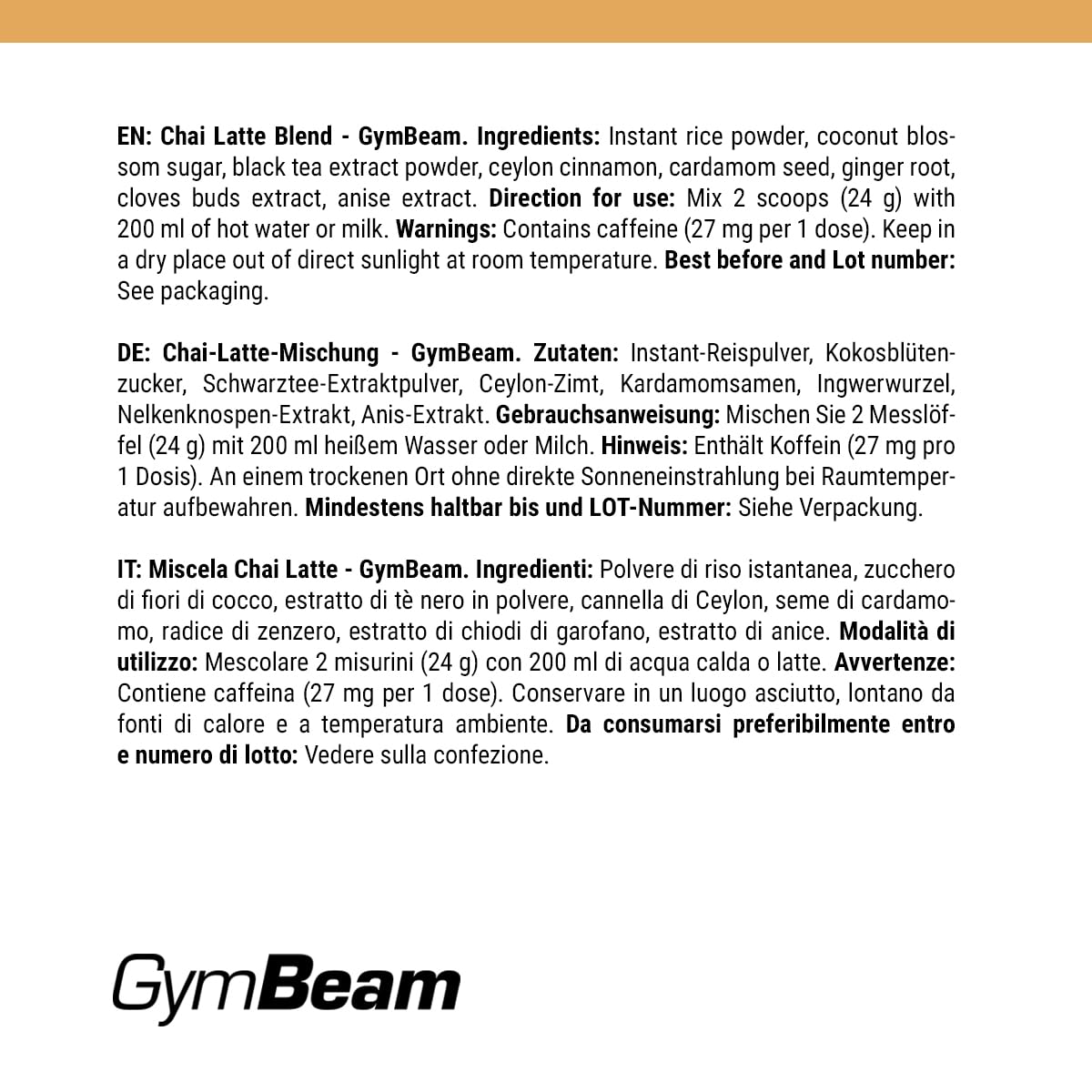 GymBeam Chai Latte 250 g miscela masala chai tè nero spezie