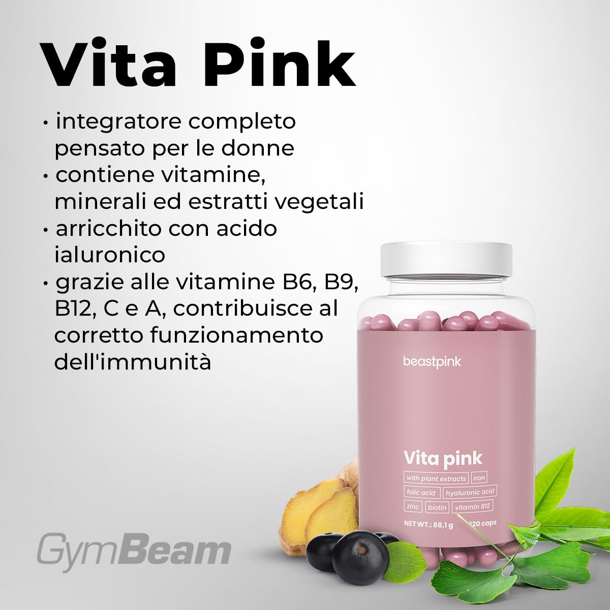 GymBeam Vita Pink Multivitaminico Donna 120 cps vitamine D K2
