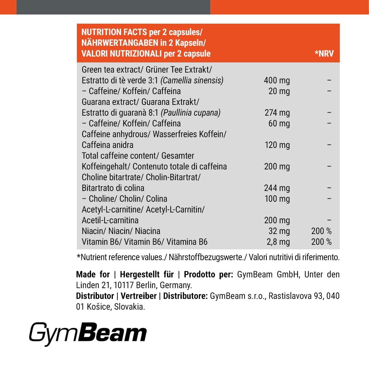 GymBeam Energy CAPS Capsule Caffeina Guaranà 60 Capsule