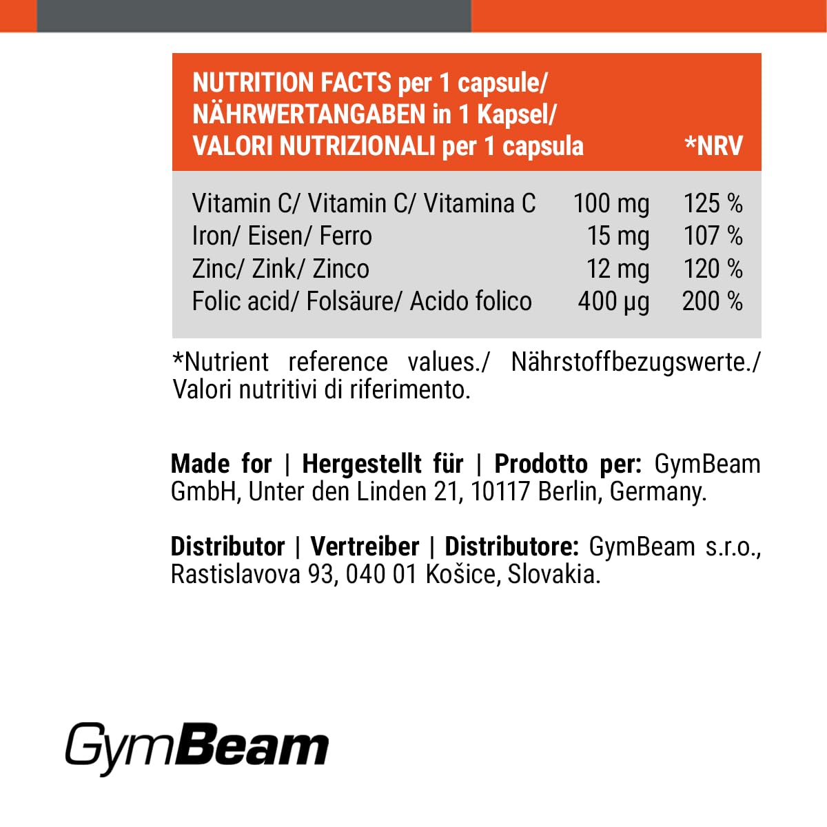 GymBeam Minerali Iron Complex Ferro 120cps Zinco Vitamina C