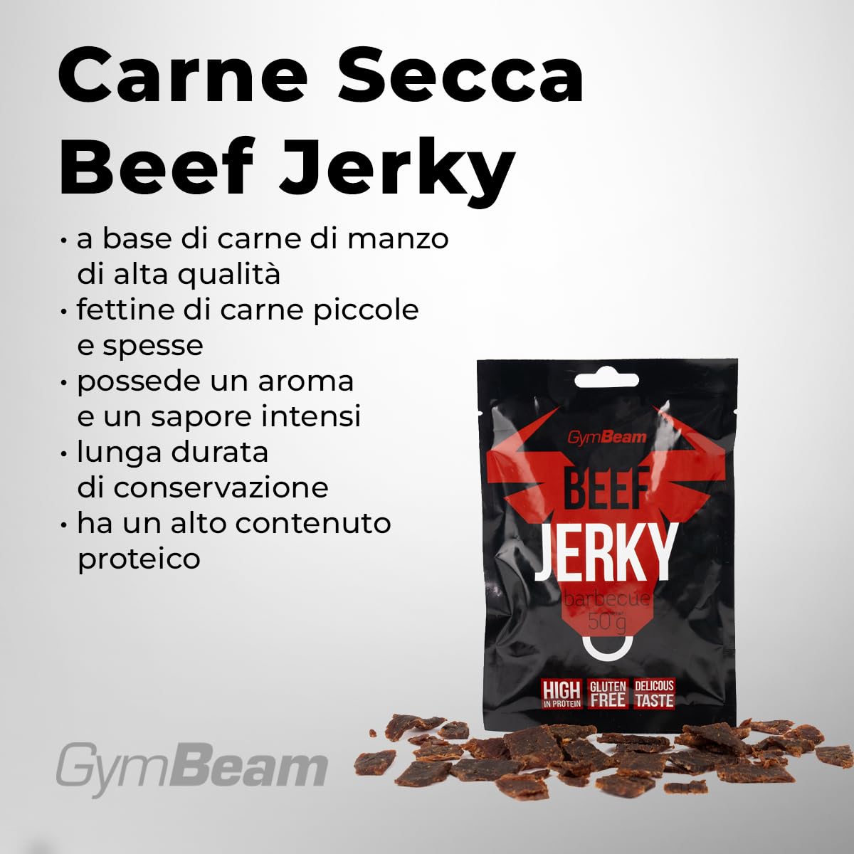 GymBeam Beef Jerky carne secca barbecue 50 g 64% proteine