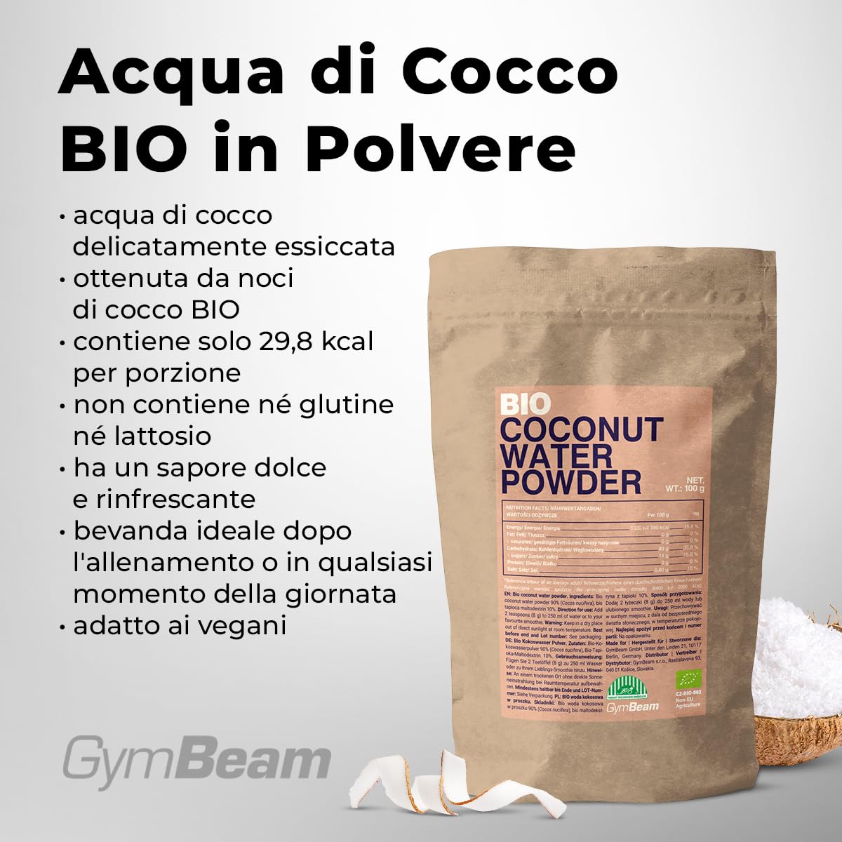 GymBeam Alimentazione Acqua di Cocco BIO polvere 100 g