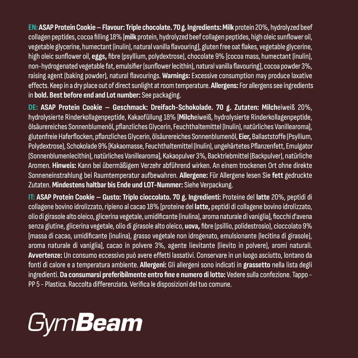 GymBeam ASAP Cookie Proteico Triple Chocolate 10x70g