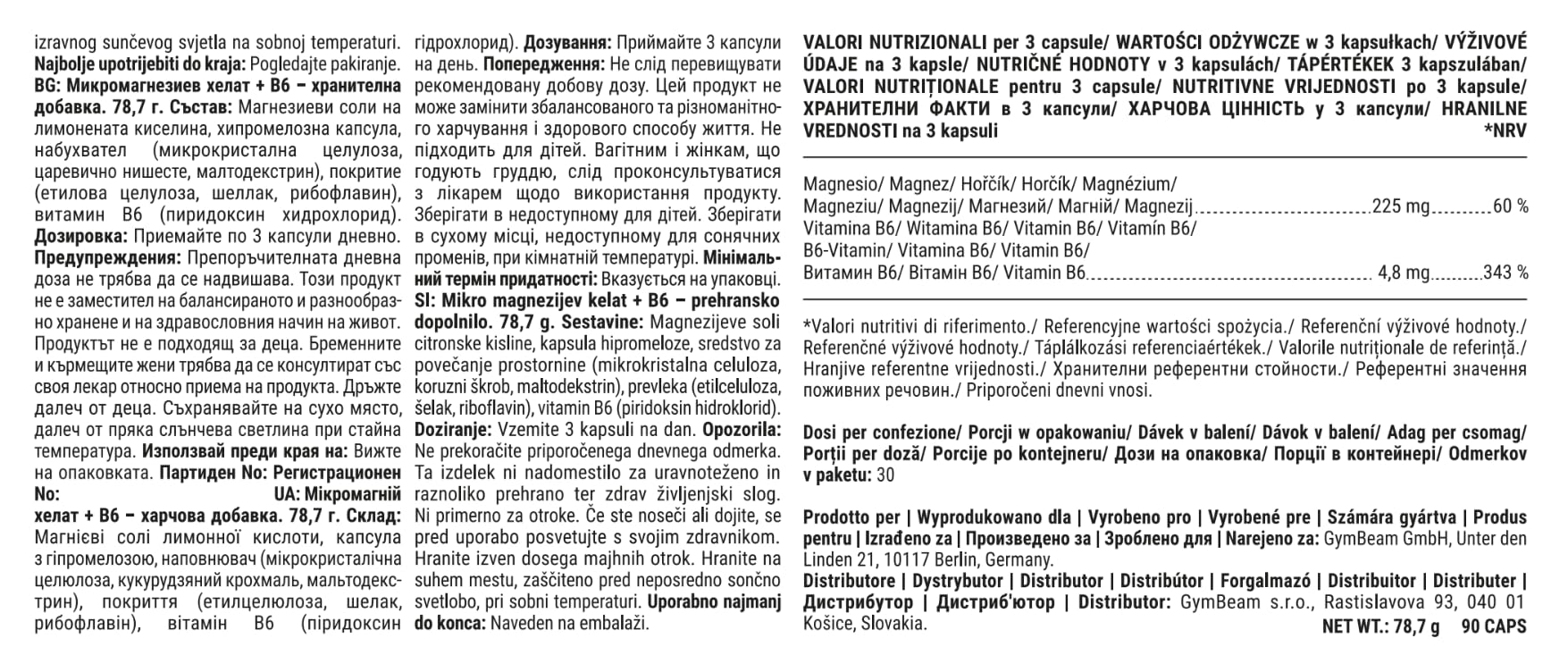 GymBeam Minerali Magnesio Chelato B6 90 Capsule Rilascio Graduale