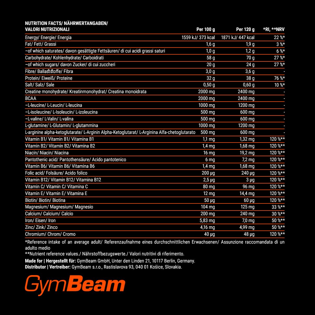 GymBeam FueGain Gainer Proteine Fragola 2500 g Massa