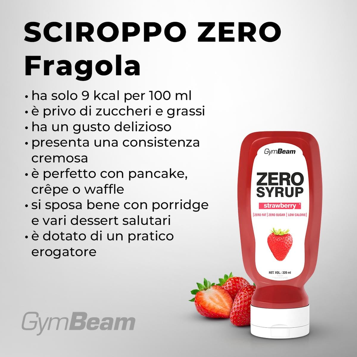GymBeam Sciroppo ZERO Fragola 320 ml Dolcificante Zero Calorie