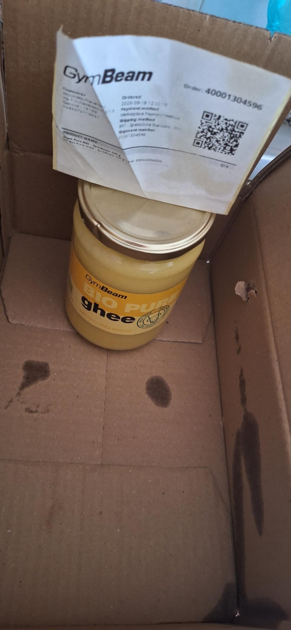 GymBeam Ghee Puro BIO Burro Chiarificato 500 g Senza Lattosio