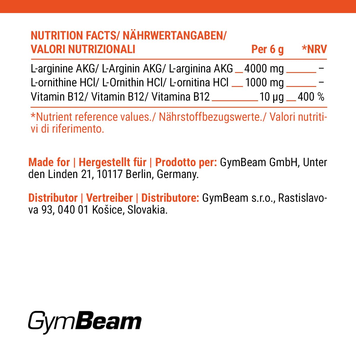 GymBeam L-Arginina Ornitina 420 g Polvere Lemon-Lime