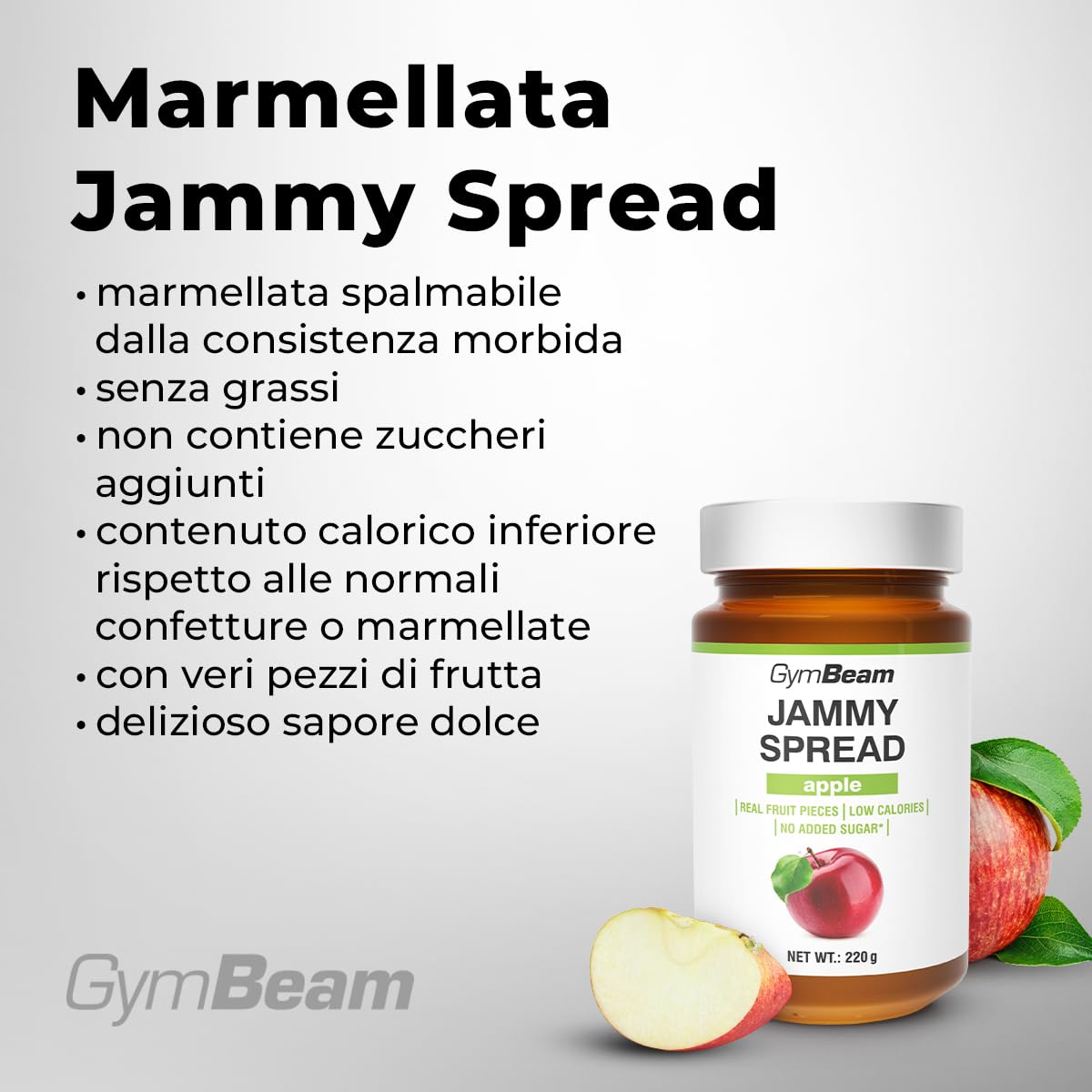 GymBeam Jammy Spread marmellata senza zucchero 220 g mela