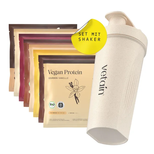 Vetain Proben Vegan Protein Probierpaket 8x30g con shaker