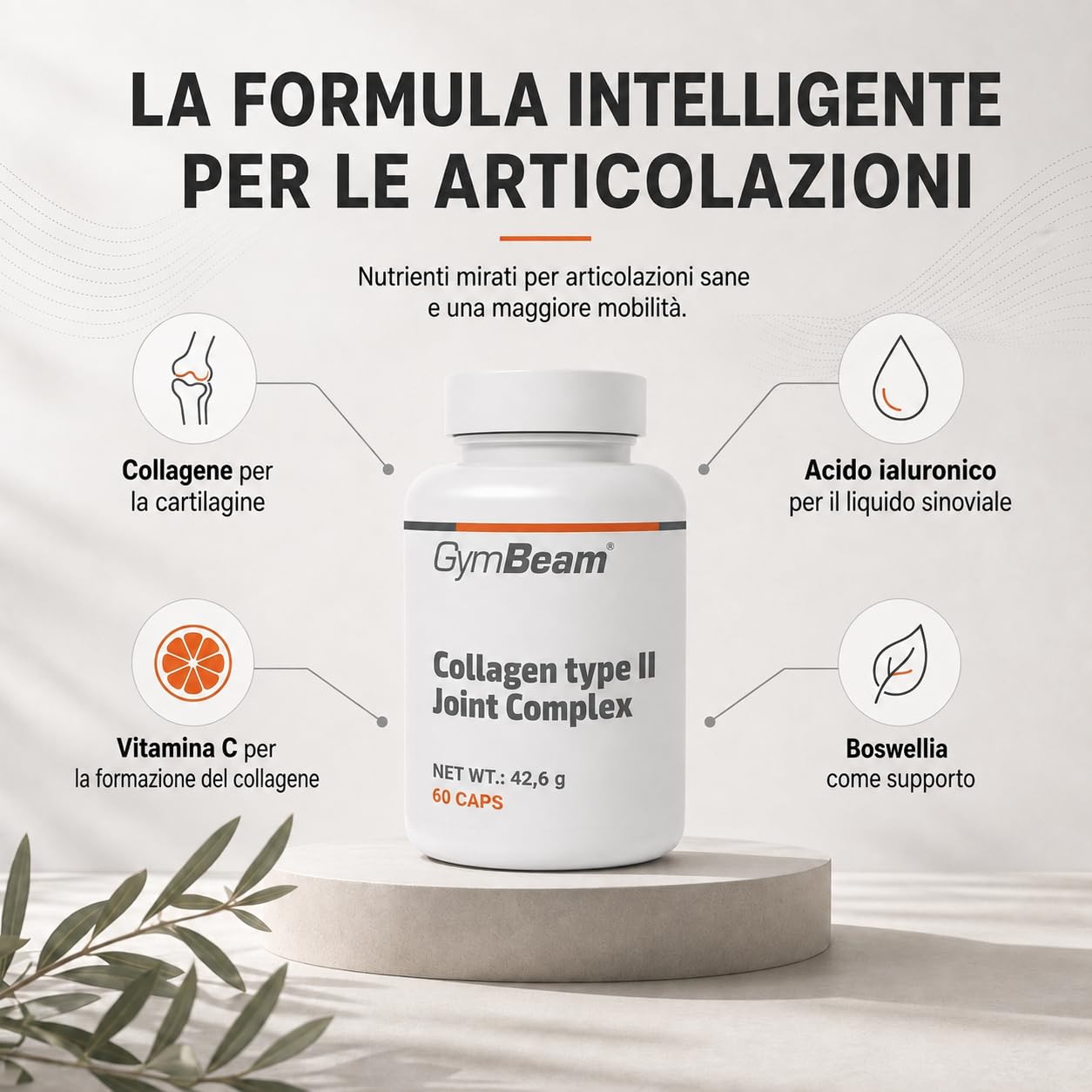 GymBeam Articolazioni Collagene Acido Ialuronico 60 cps Tipo II
