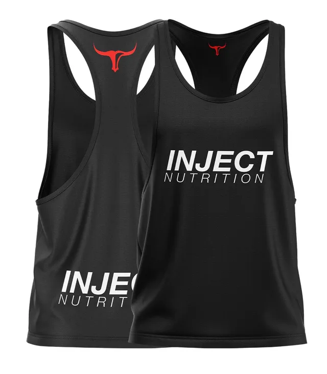 Inject Nutrition Canotte Canotta Nero Logo Rosso 100% Cotone