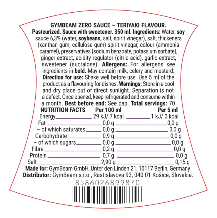 GymBeam Salsa Zero Teriyaki Senza Zucchero Ipocalorica