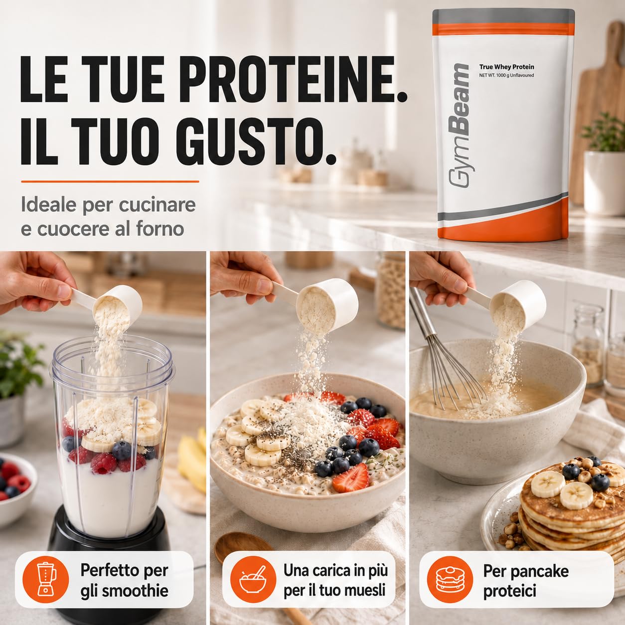 GymBeam True Whey Banana proteine whey 1000g muscoli