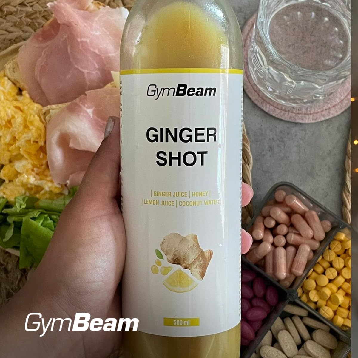 GymBeam Shot Zenzero succo 500 ml miele e limone