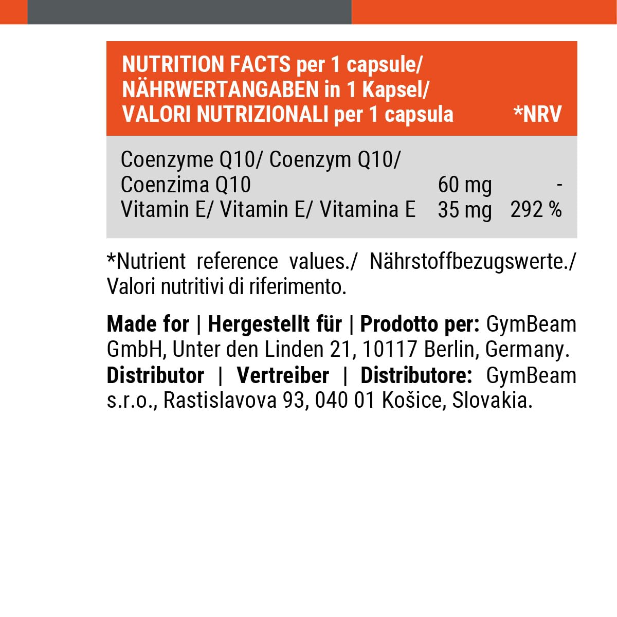 GymBeam Longevità Coenzima Q10 integratore 60 cps vitamina E