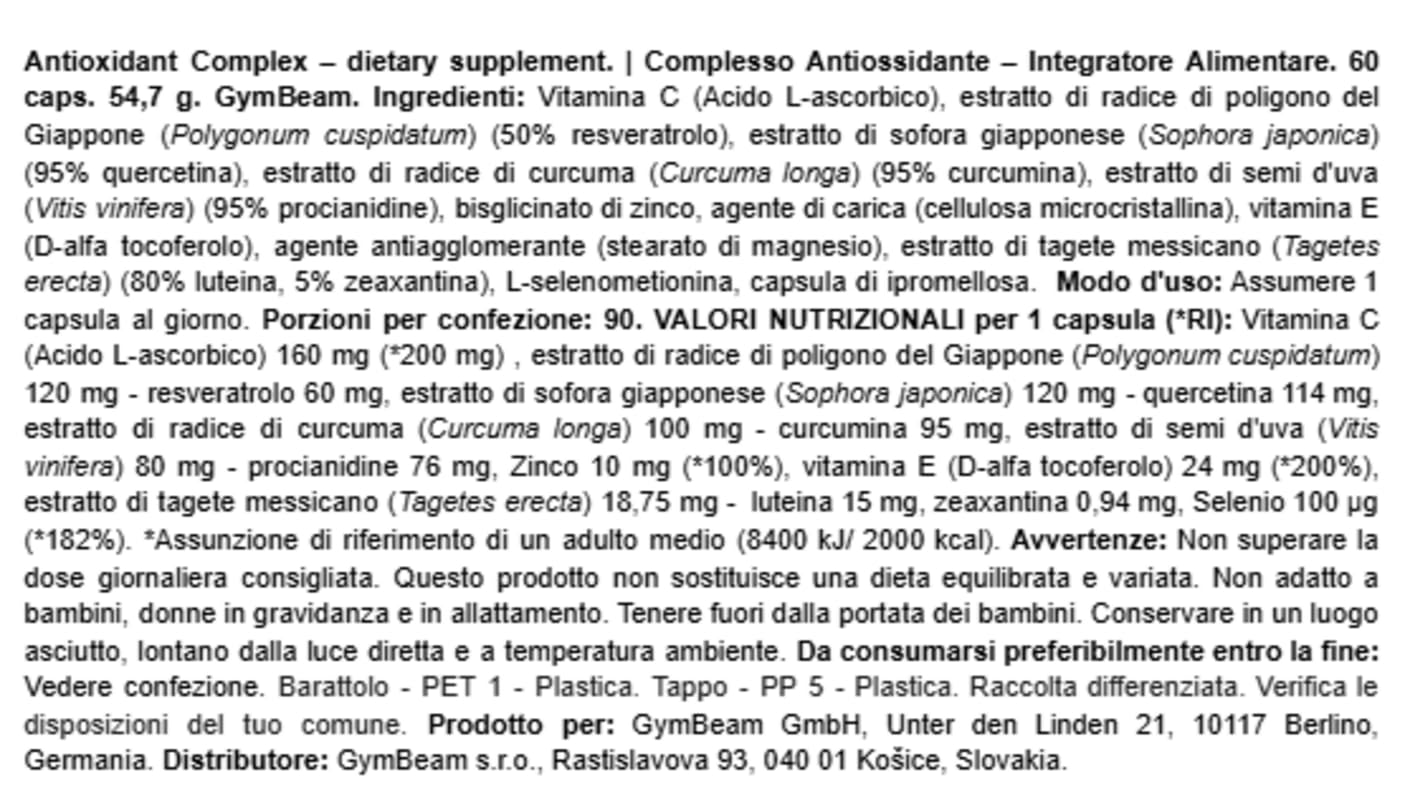 GymBeam Vitamine Antioxidant Complex 60 Capsule Immunità