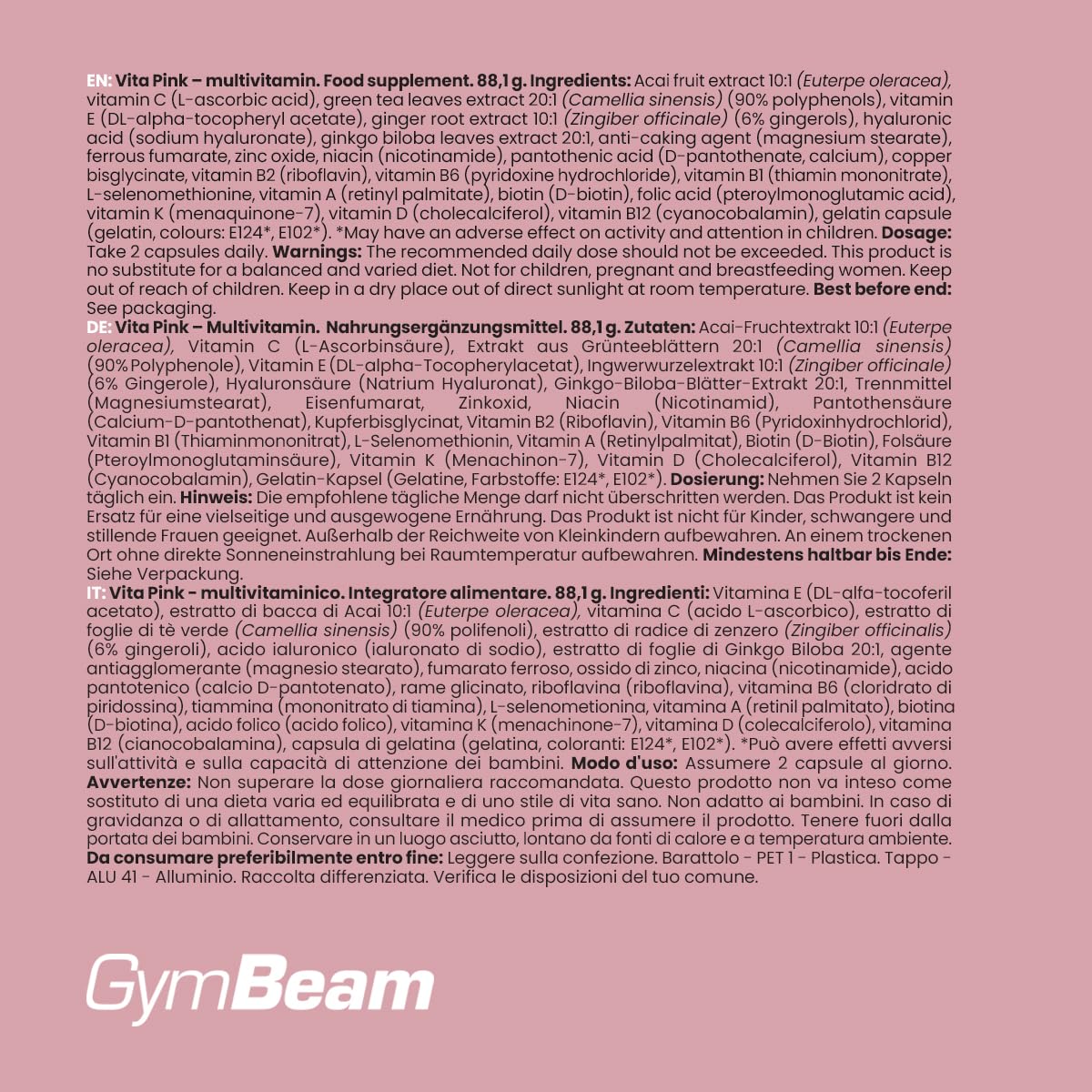 GymBeam Vita Pink Multivitaminico Donna 120 cps vitamine D K2