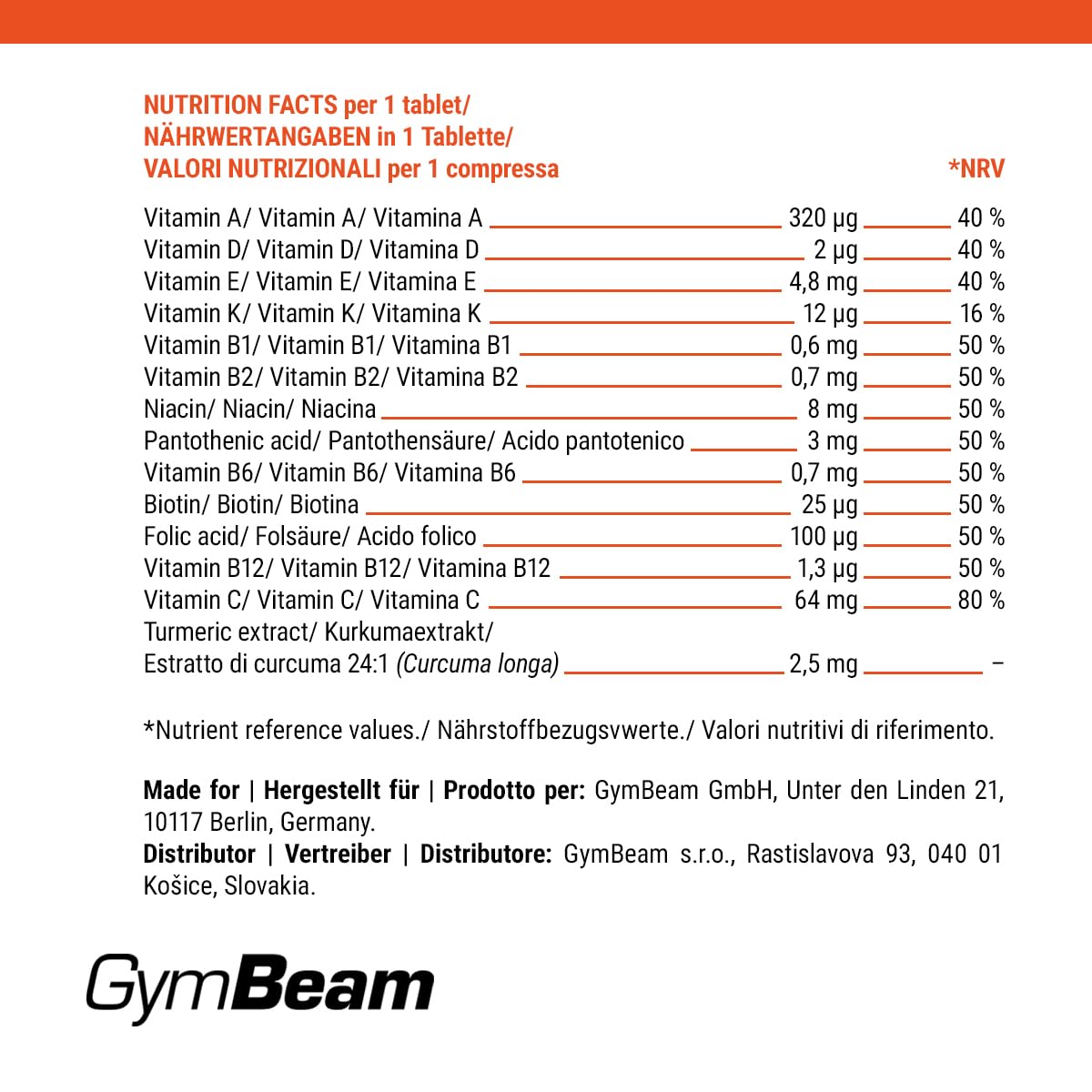 GymBeam Multivitaminico Bambini Gommose Arancia 120 Pezzi