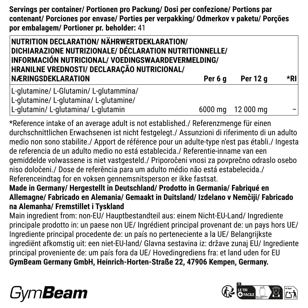 GymBeam L-Glutammina Polvere Non Aromatizzato 250 g Pura