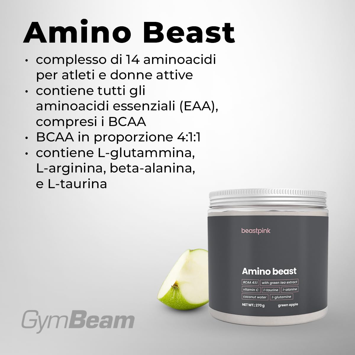 GymBeam Amino Beast aminoacidi mela verde 270 g BCAA