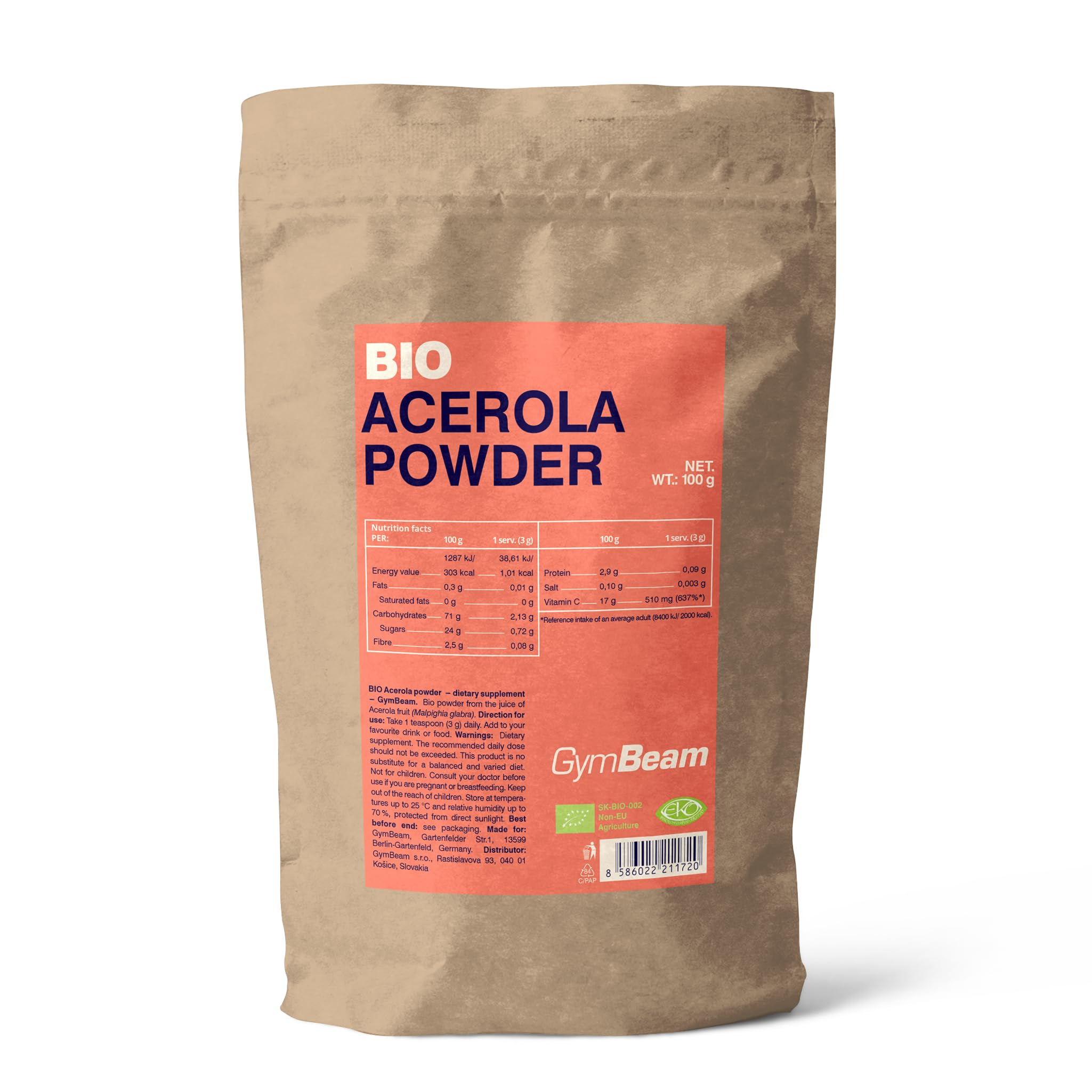 GymBeam Acerola BIO Polvere 100g 510mg Vitamina C