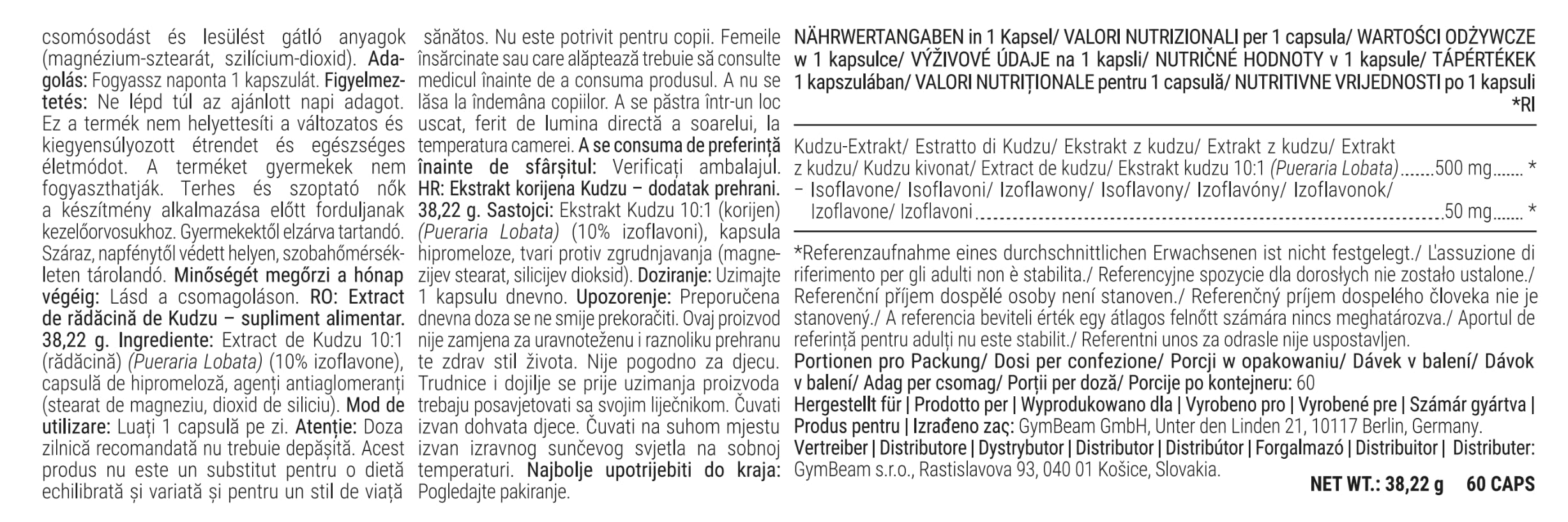 GymBeam Kudzu Estratto Integratore 60 Capsule Menopausa