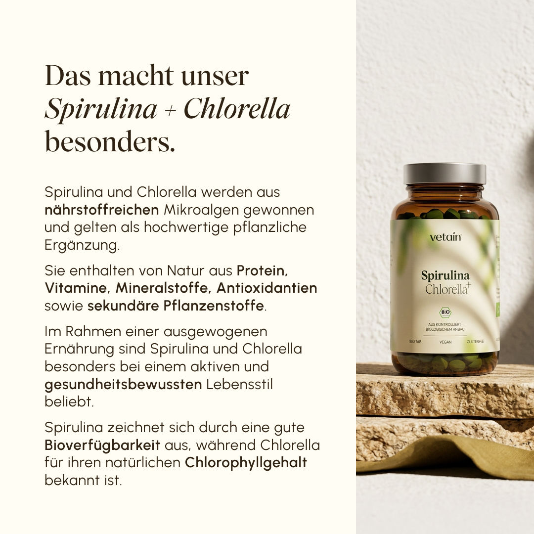 Vetain Spirulina Chlorella Bio 500 Compresse Alghe Vegan