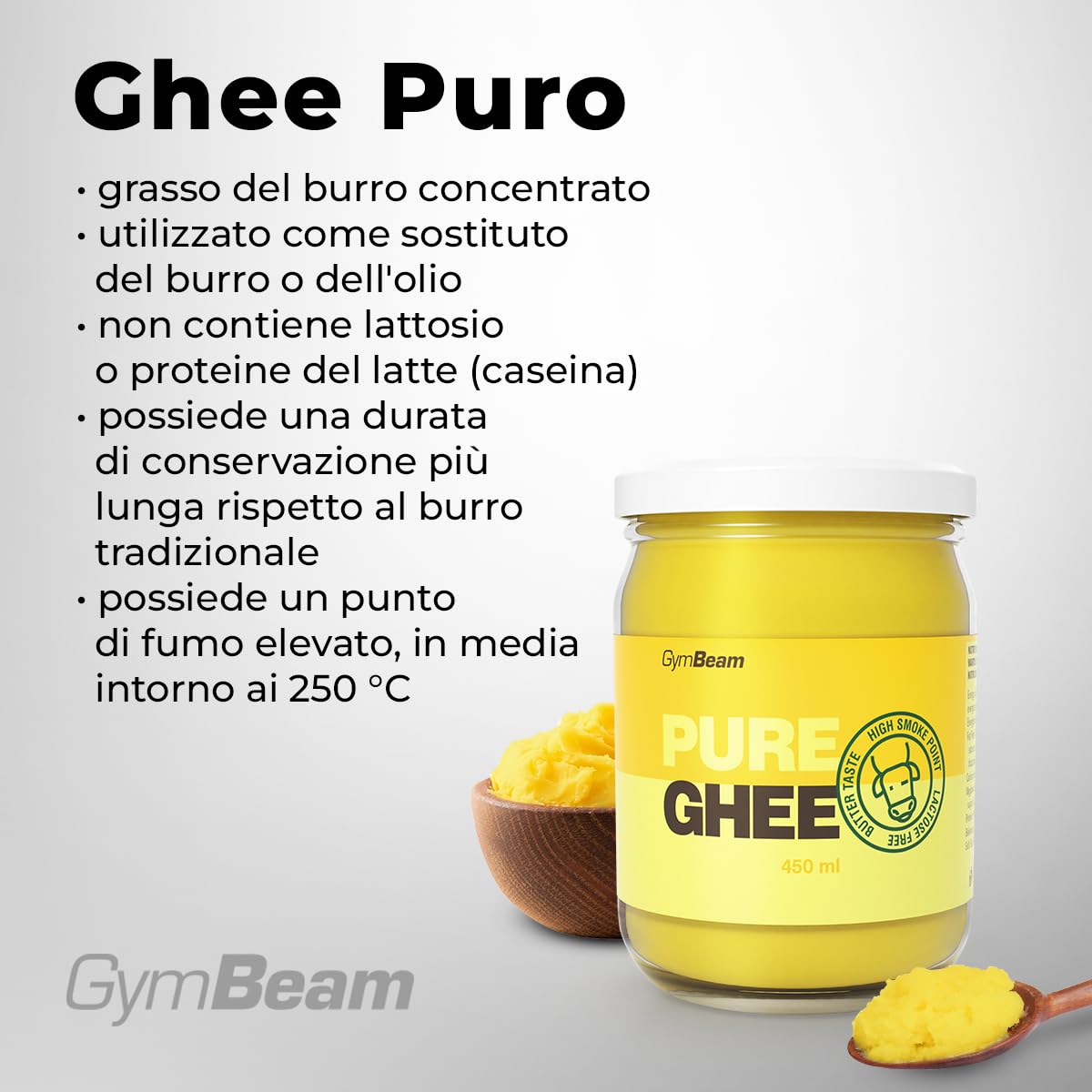 GymBeam Ghee Puro 450g Burro Chiarificato Senza Lattosio