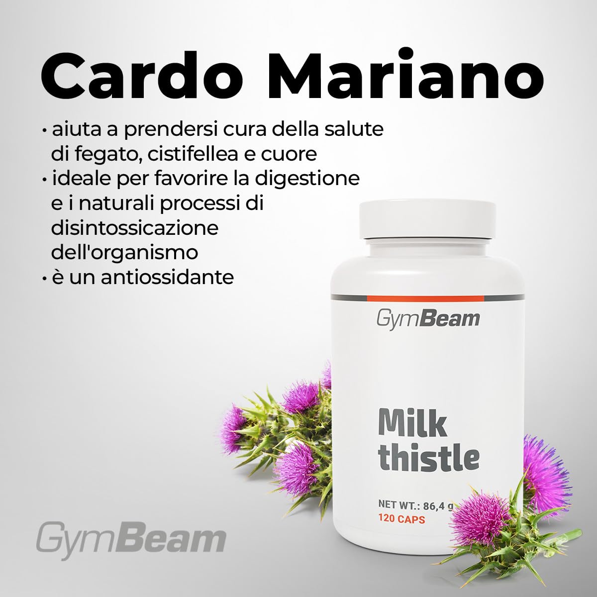 GymBeam Cardo Mariano capsule silimarina 80% per fegato