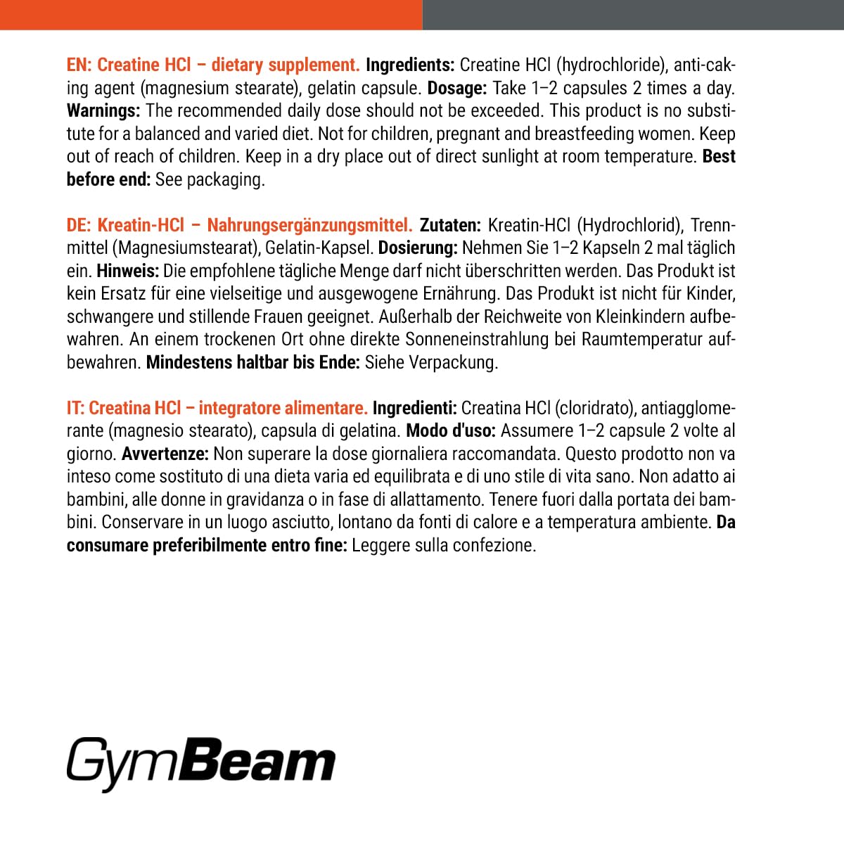 GymBeam Creatina HCL Capsule Cloridrato Prestazioni