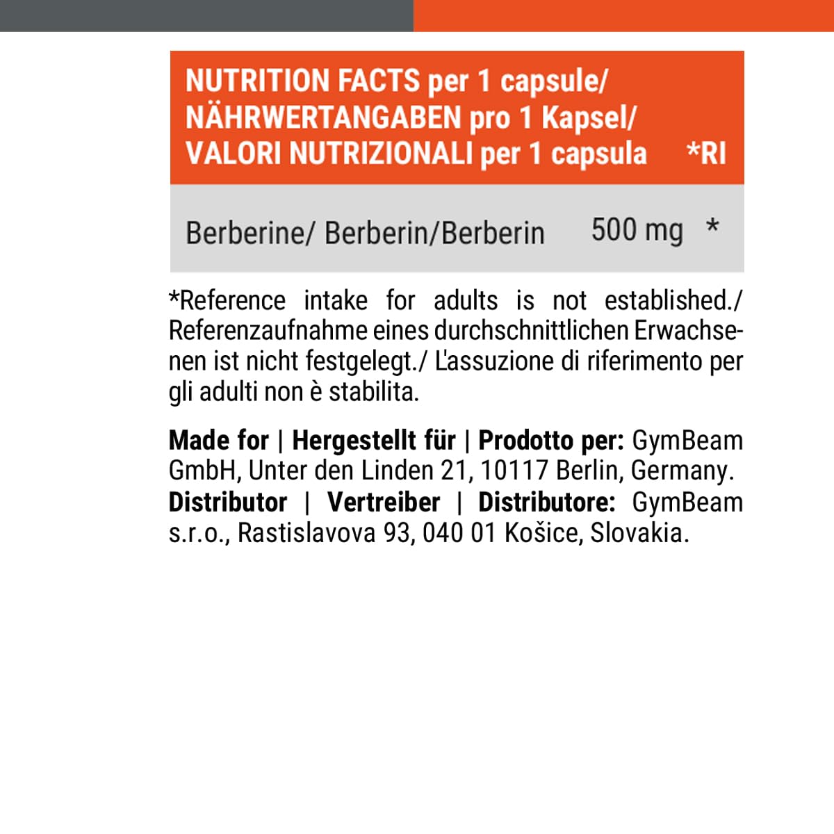 GymBeam Berberina 500mg capsule 60 cps vegano